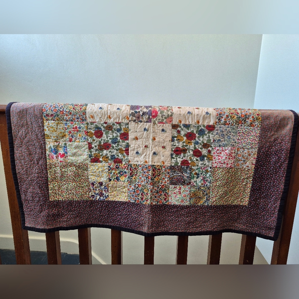 Vintage Handmade Small Handmade Patchwork Cotton Quilt 38x39"
